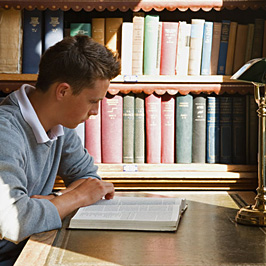 College student studying in library